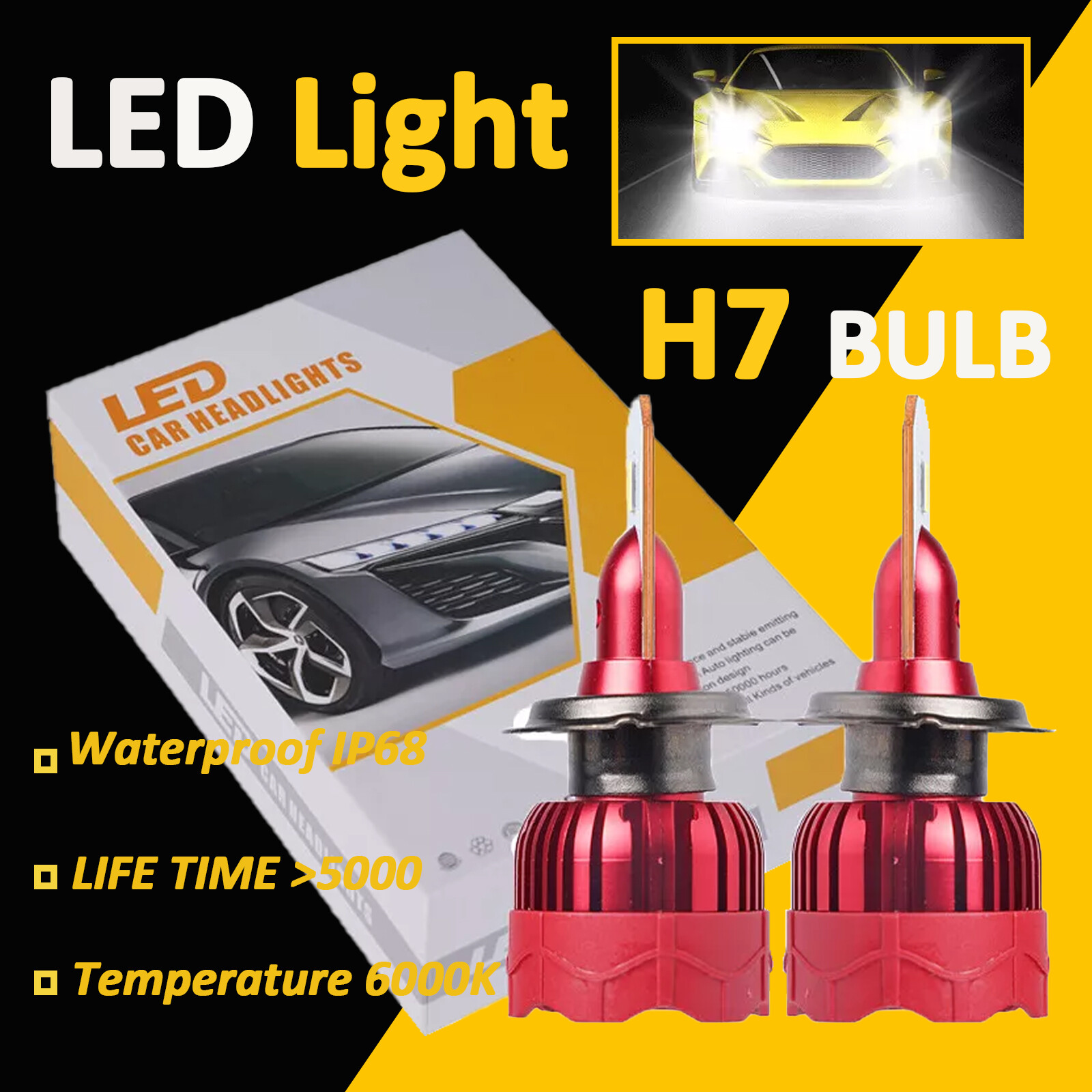 H7 LED Headlight Conversion Kit Super High/Low Beam 16000LM 6000K 55W 2pcs