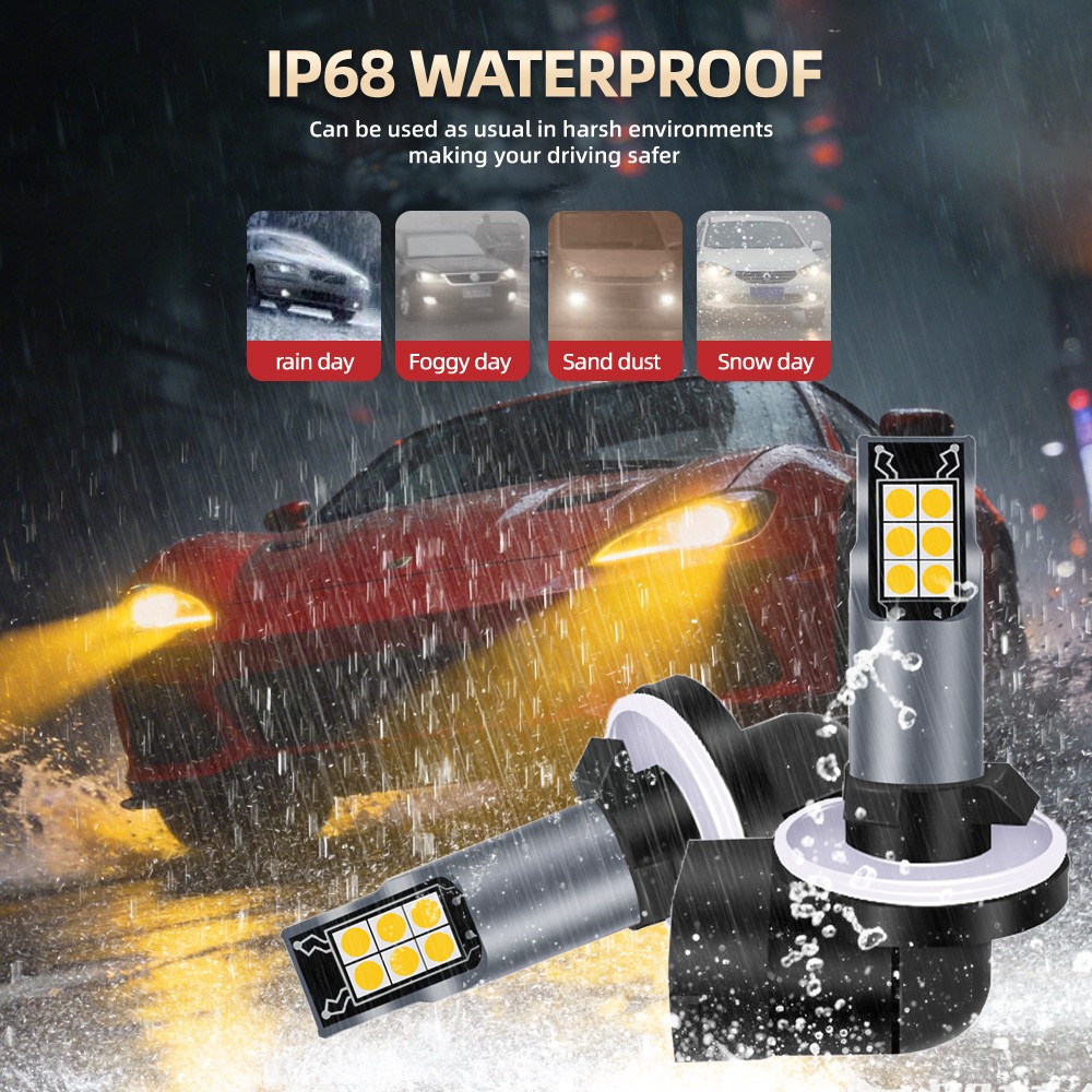 2Pcs 6000K LED Fog Light Bulbs 881 Yellow High Power Lamps 25000LM