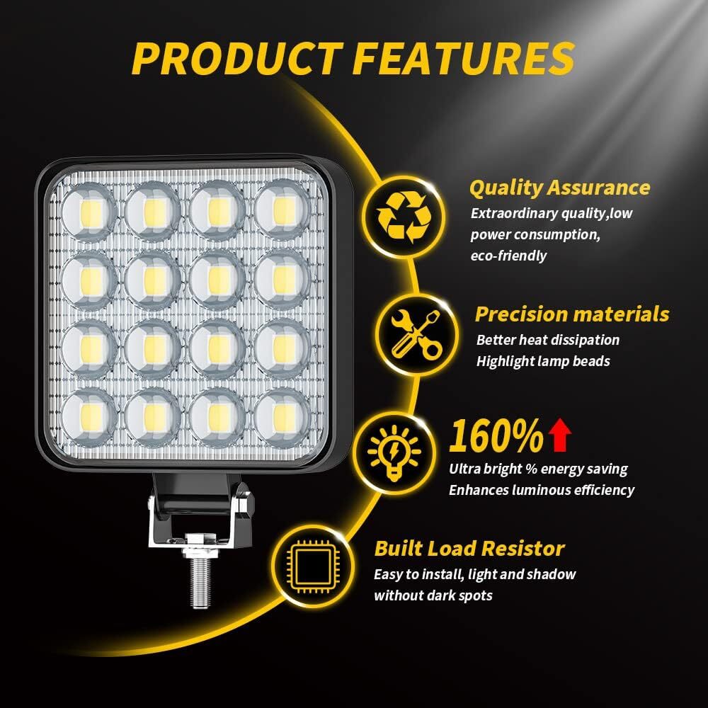 2PCS 48W LED Work Light Truck OffRoad Tractor Flood Lights 12V Square Light