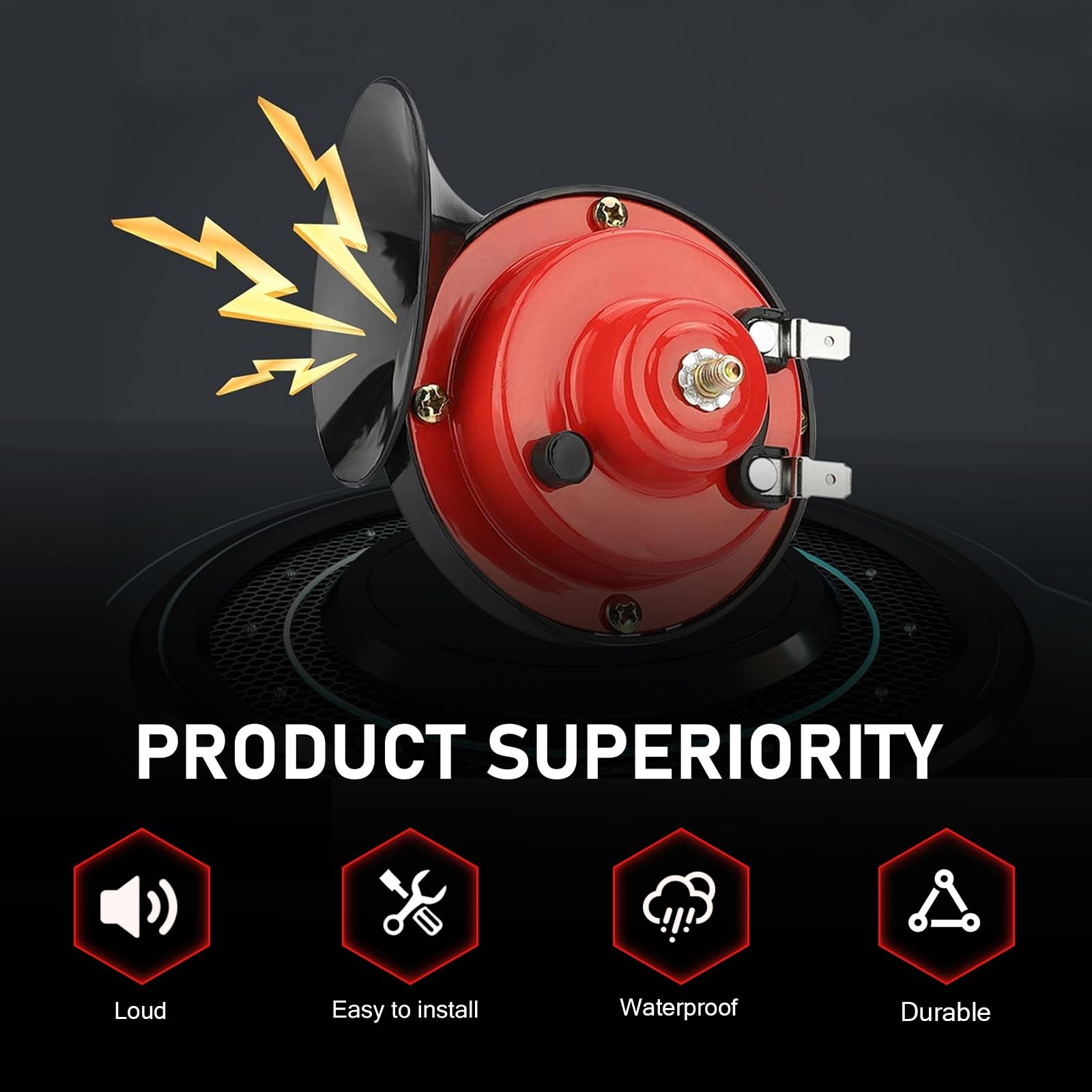 2 PCS 300DB Loud Train Horn 12V Waterproof Air Electric Snail Upgrade Red