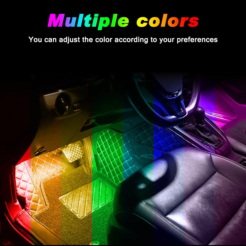 1T4 RGB LED Glow Interior Car Lamp Under Dash Inside Footwell Seats Lighting APP