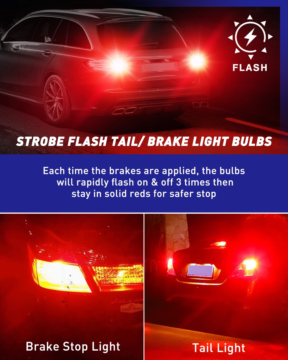 7443 LED Strobe Flashing Blinking Brake Tail Light Parking Safety Warning Bulbs