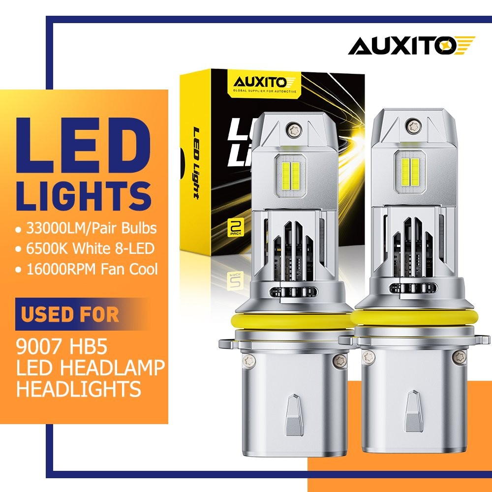 AUXITO 6500K White 9007 LED HB5 Headlight Super Bright High Beam Low 33000LM 2PC
