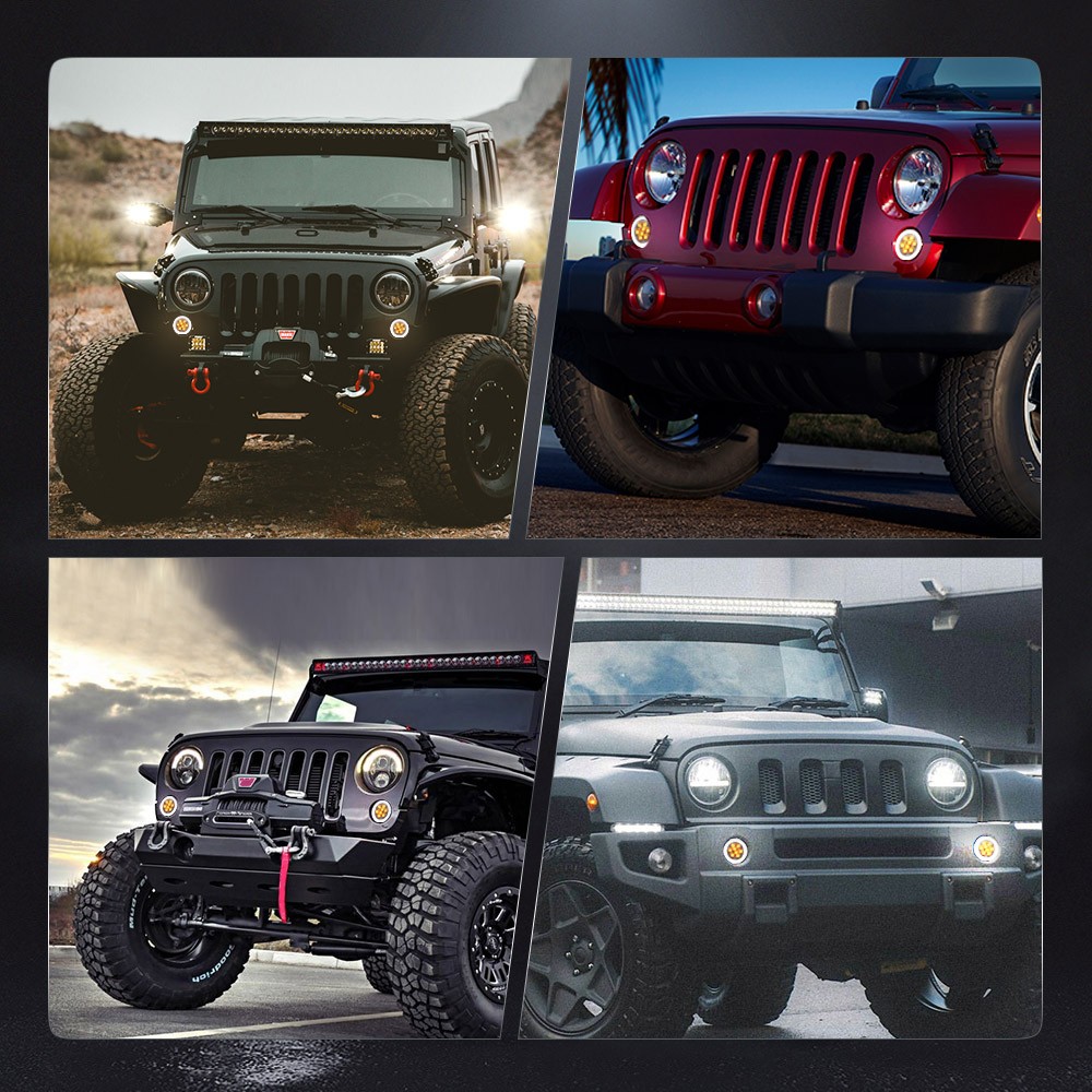 LED Amber Turn Signal Light with Smoke Lens Ring DRL For Jeep Wrangler JK 07-18