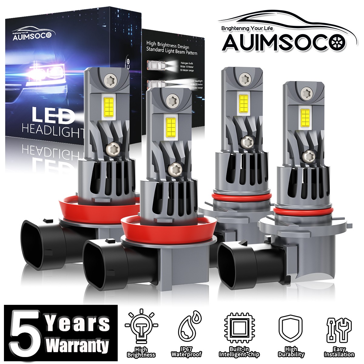 9005 H11 LED Headlight Bulbs High Low Beam For Dodge Charger 2011-2014 72000LM