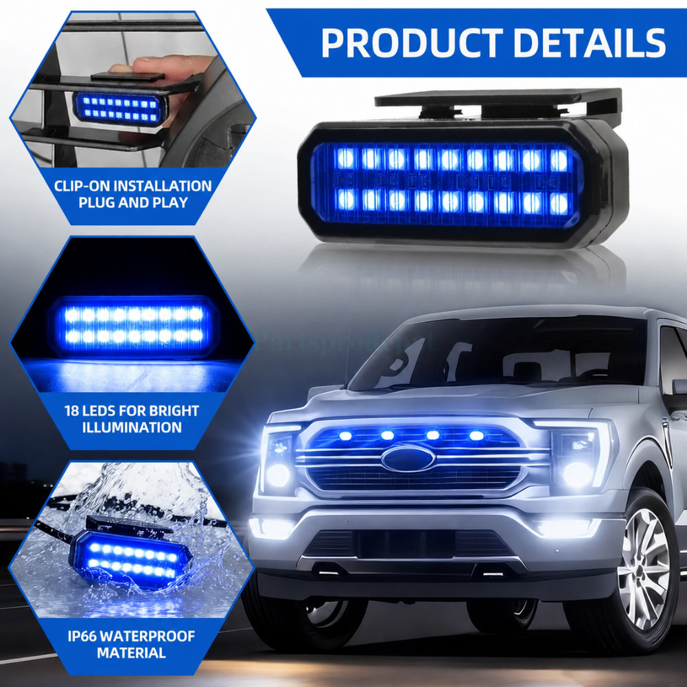 4x Blue LED Smoked Front Grille Marker Light For Ford Ranger Raptor