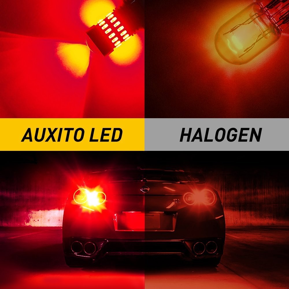 AUXITO 7443 7440 LED Red Flash Strobe Brake Stop Tail Parking Light Bulbs CANBUS