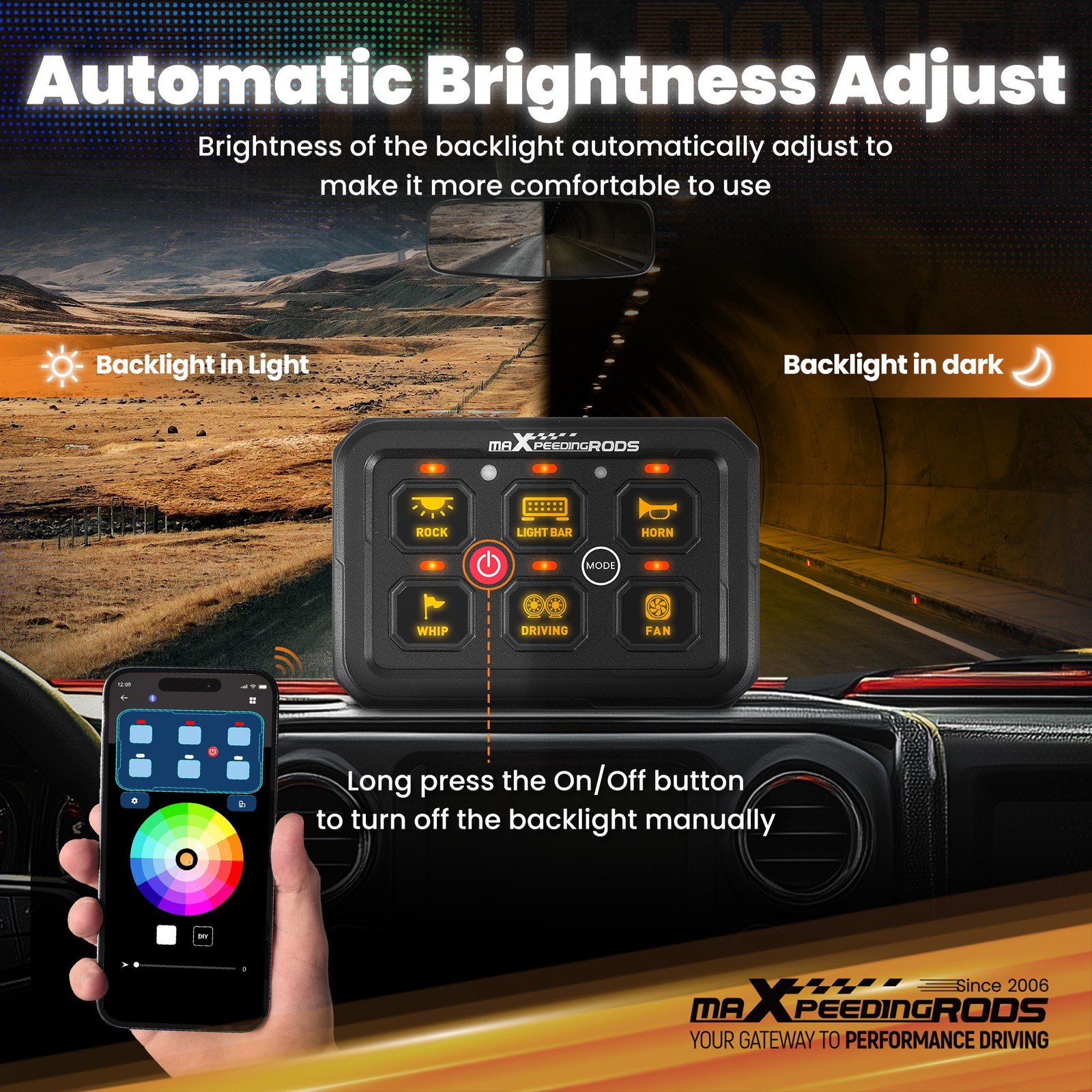 Touch Switch Panel RGB For Truck SUV UTV ATV Boat 6 Gang 60A Aluminum Housing