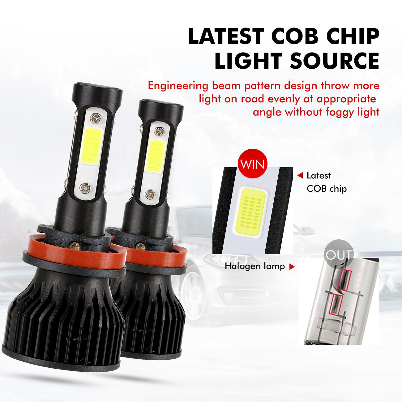 4-sides H11 LED Bulbs Headlight Low Beam Super Bright White 6500K 4500000LM Pair