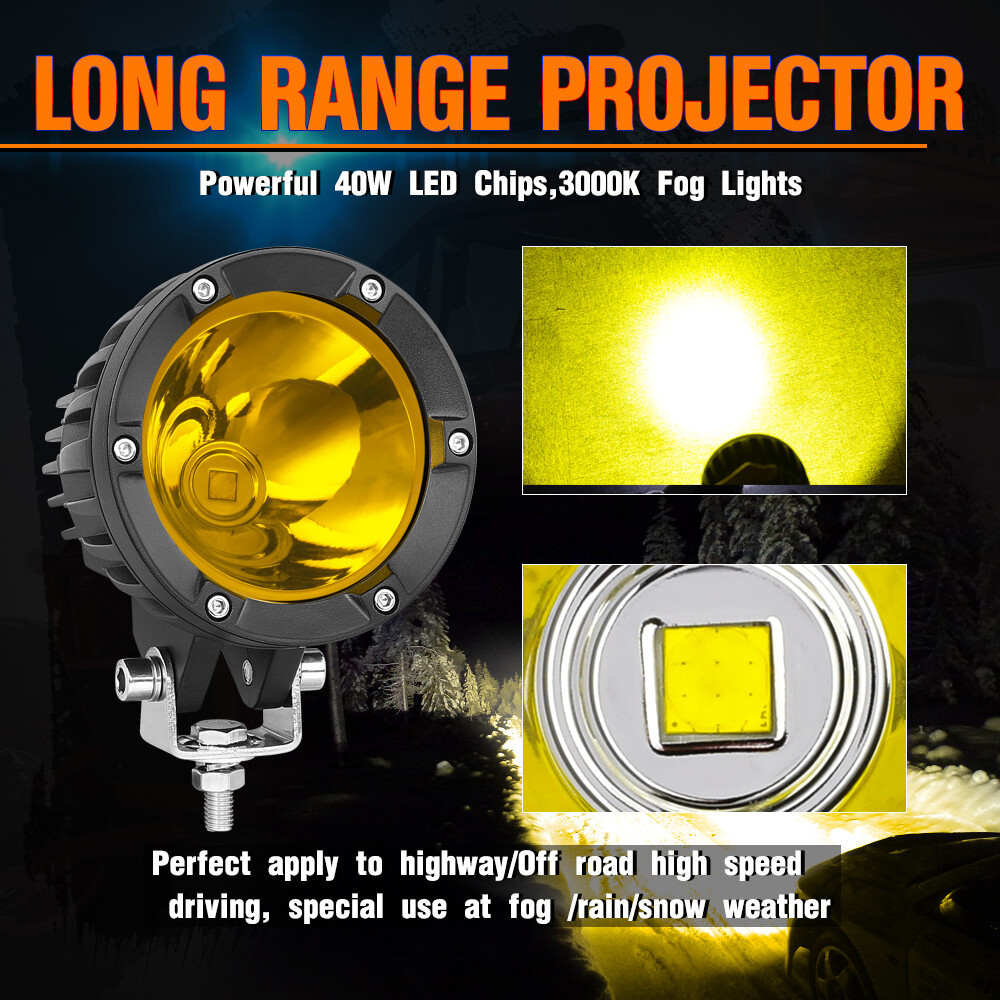 Pair 4″ 80W Round LED Off Road Driving Lights Spot Pods Work Fog 4WD UTV SUV ATV