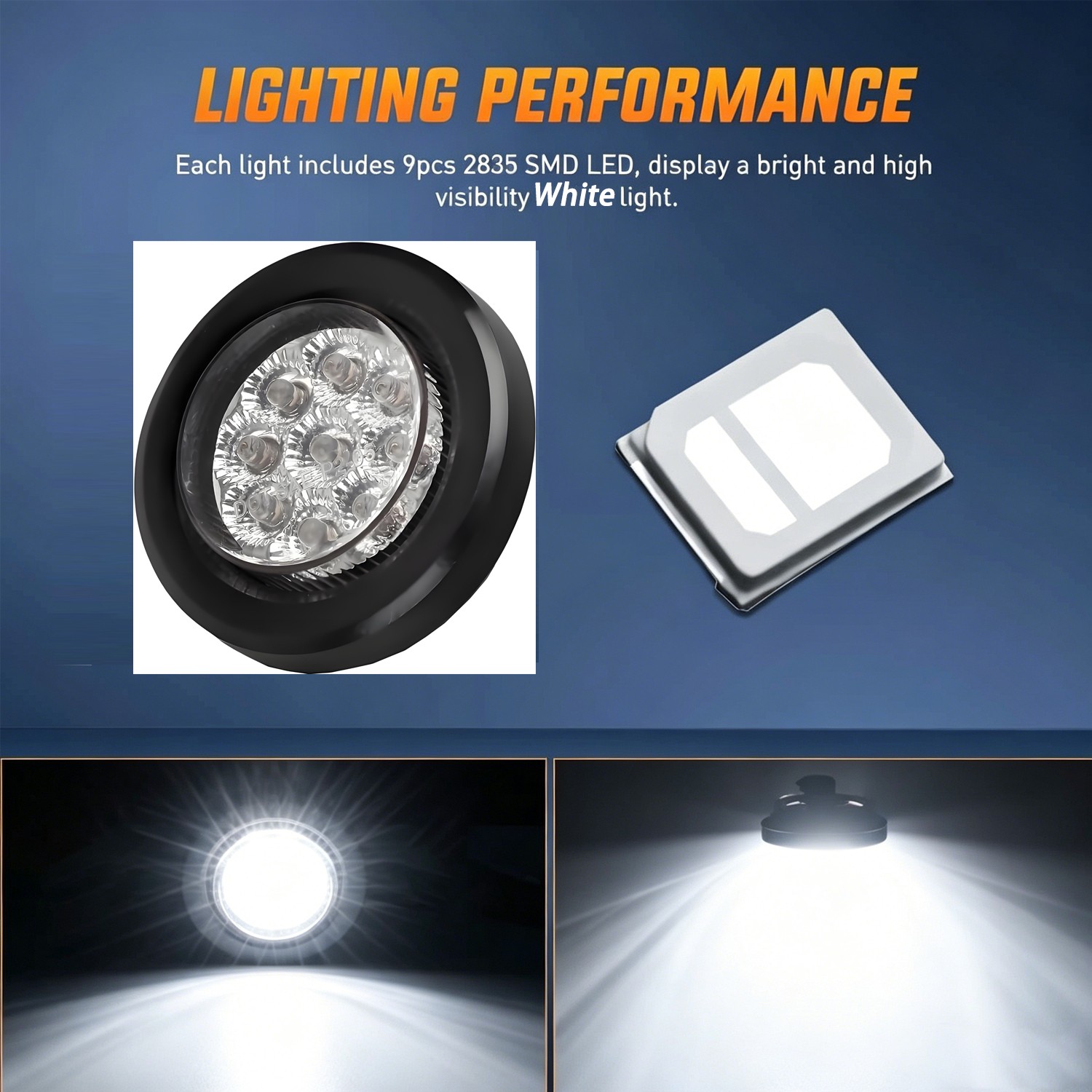 10pcs 2Inch Round Trailer Truck Marker Light White 9 LED Marker Clearance Light