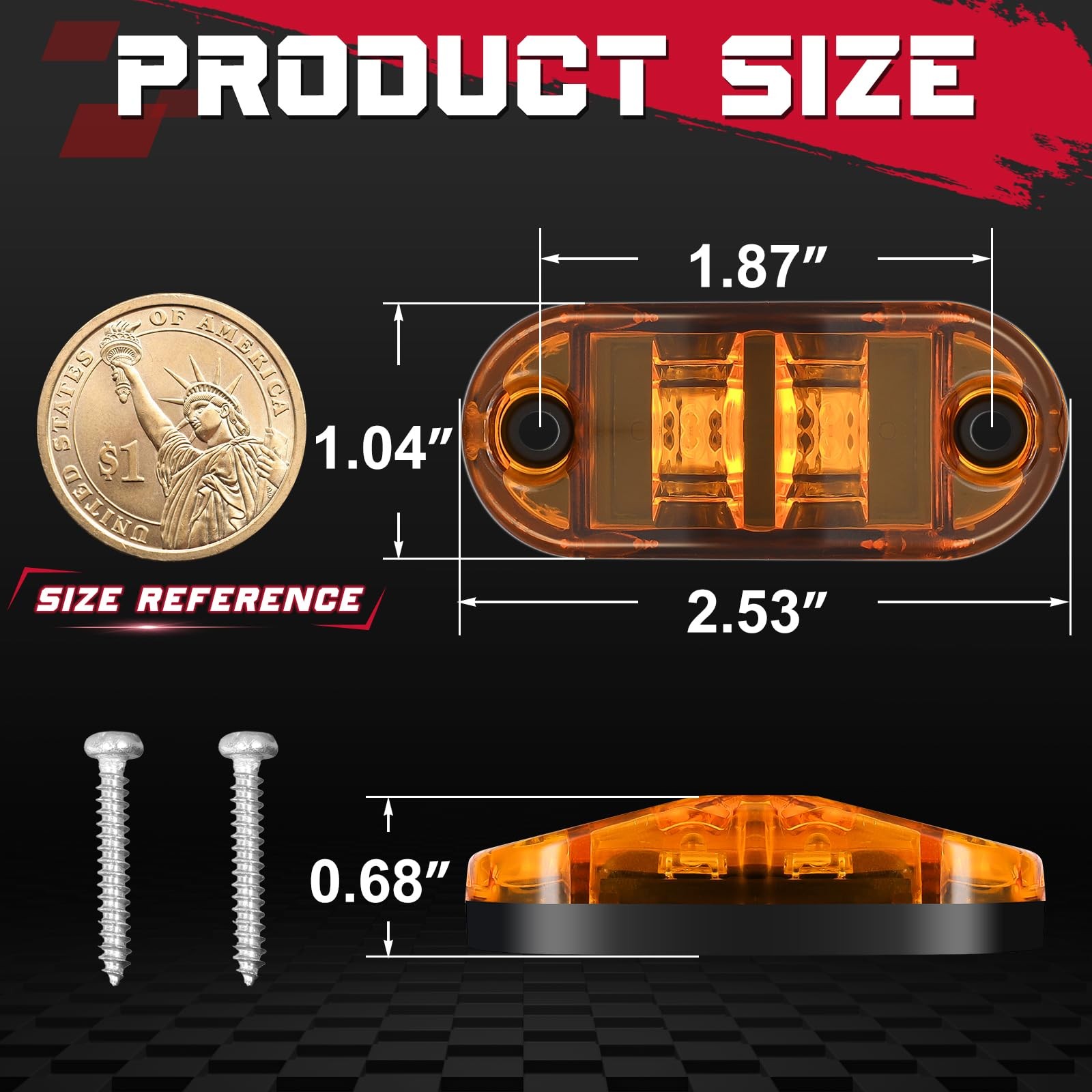20Pcs LED Sealed Side Marker Clearance Lights Amber SAE DOT For Trailer Truck RV