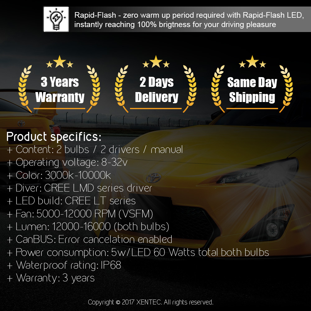 White 9006 HB4 HB4U LED 6500K Low Beam Bulb 252W 25200LM Headlight Kit Xentec