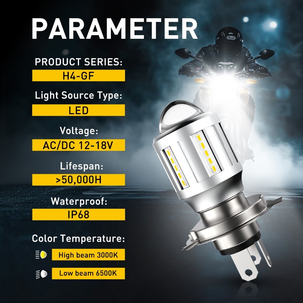 For Motorcycle H4 White Yellow Dual Color LED Hi/Low Beam Bulb Bright Headlight