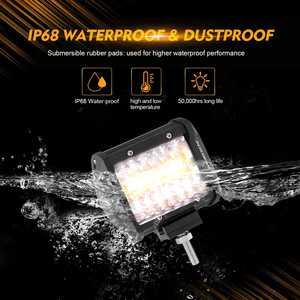 Auxbeam 4″ LED Pods Light 120W Spot 3-Row Off Road For Truck SUV ATV UTV Jeep