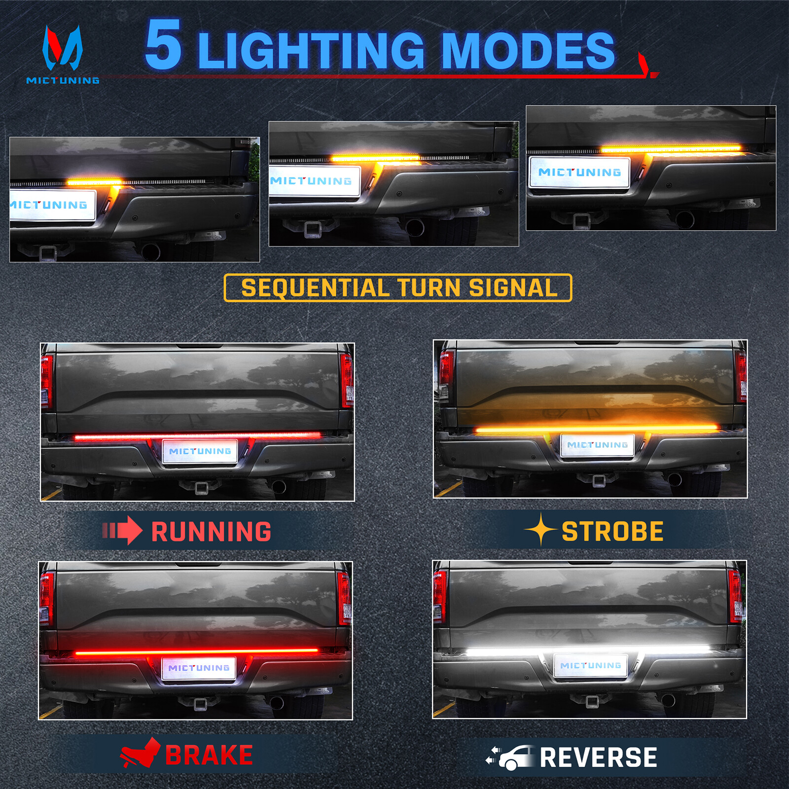 48″ 3 Row 360LED Strip Tailgate Light Bar Reverse Brake Signal Tail Lamp 3000LM
