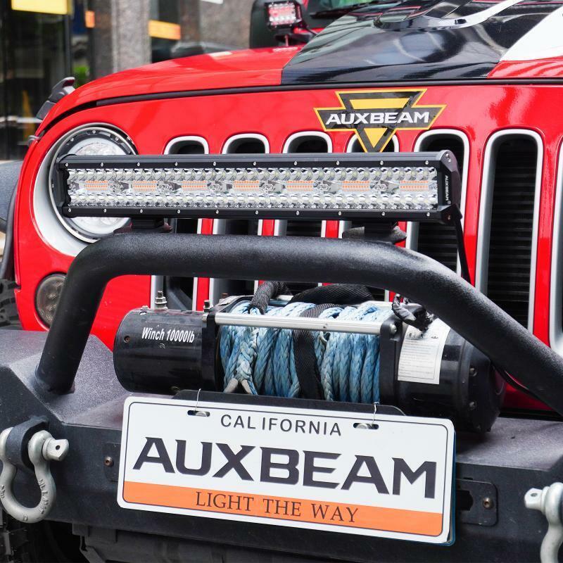 AUXBEAM 20″ LED Work Light Bar Strobe Flash Amber for Jeep Wrangler JK TJ CJ YJ