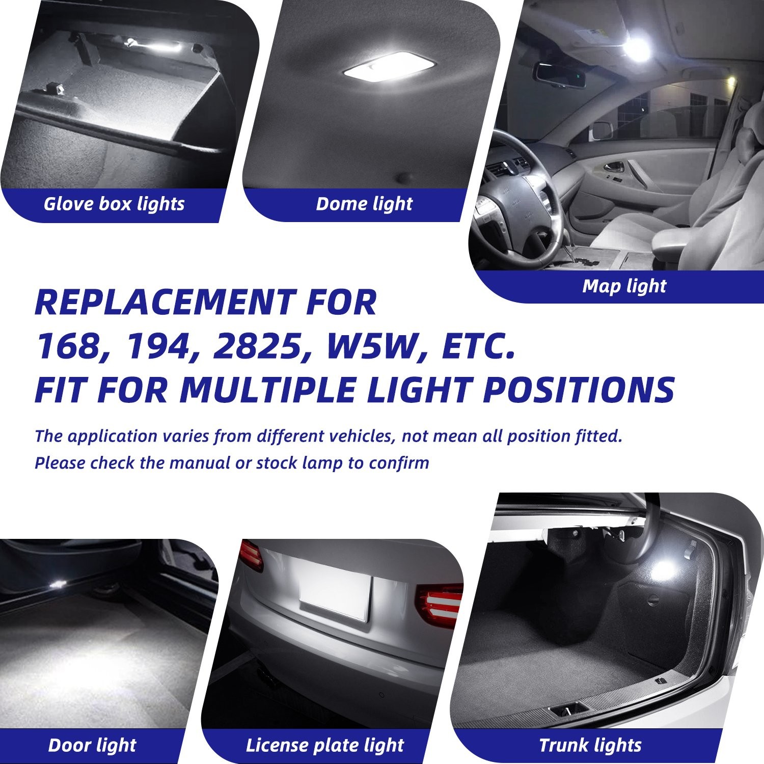 Bright 6500K White T10 194 168 2825 W5W LED License Light Plate Interior B