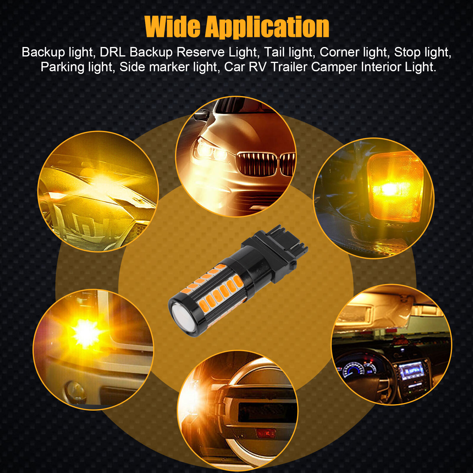 4x 3157 3156 33-LED Turn Signal Parking DRL Light Bulbs Brake Lamp Amber Yellow