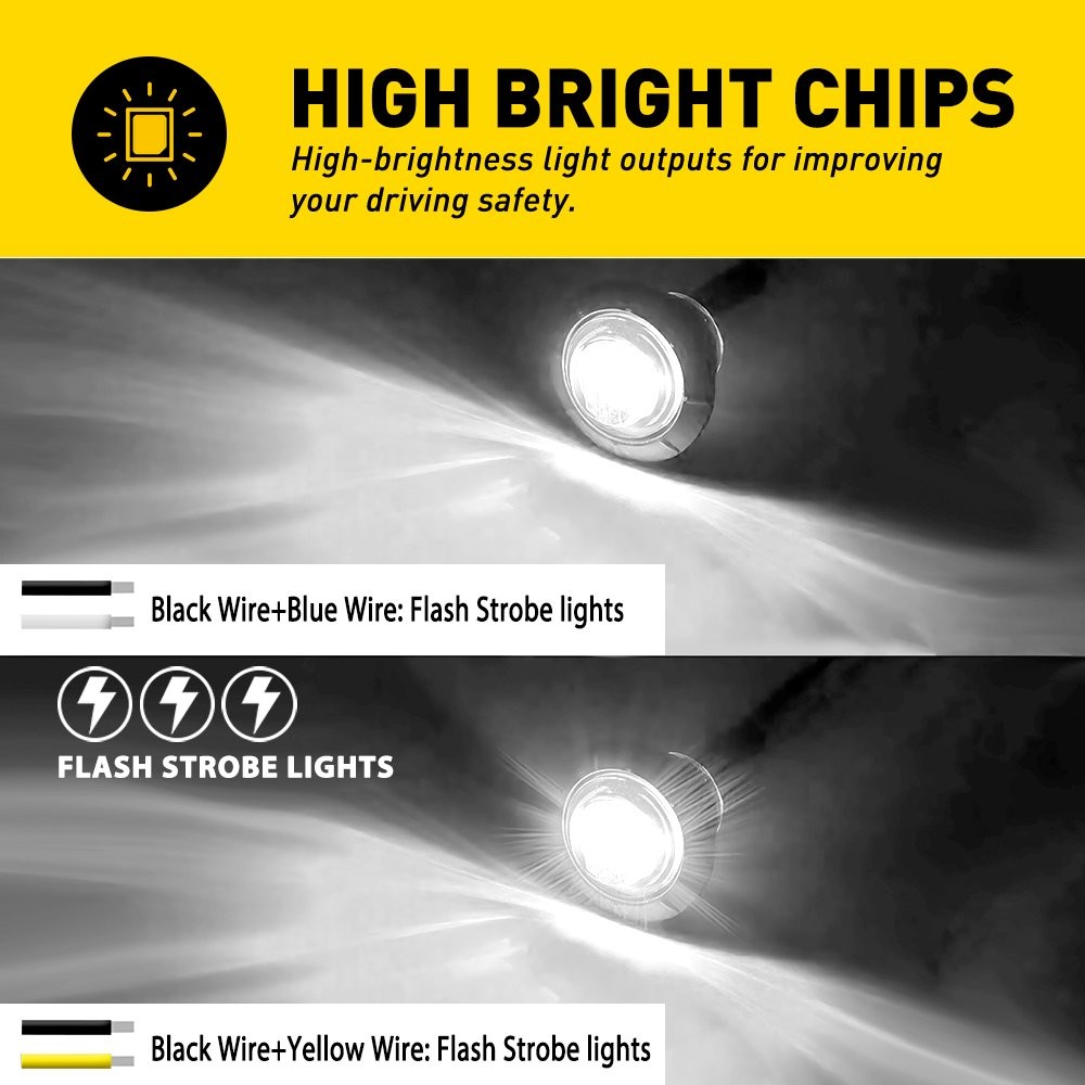 20X 12V White 3/4″ Marker Lights LED Round Side Bullet Lamp for Truck Trailer RV