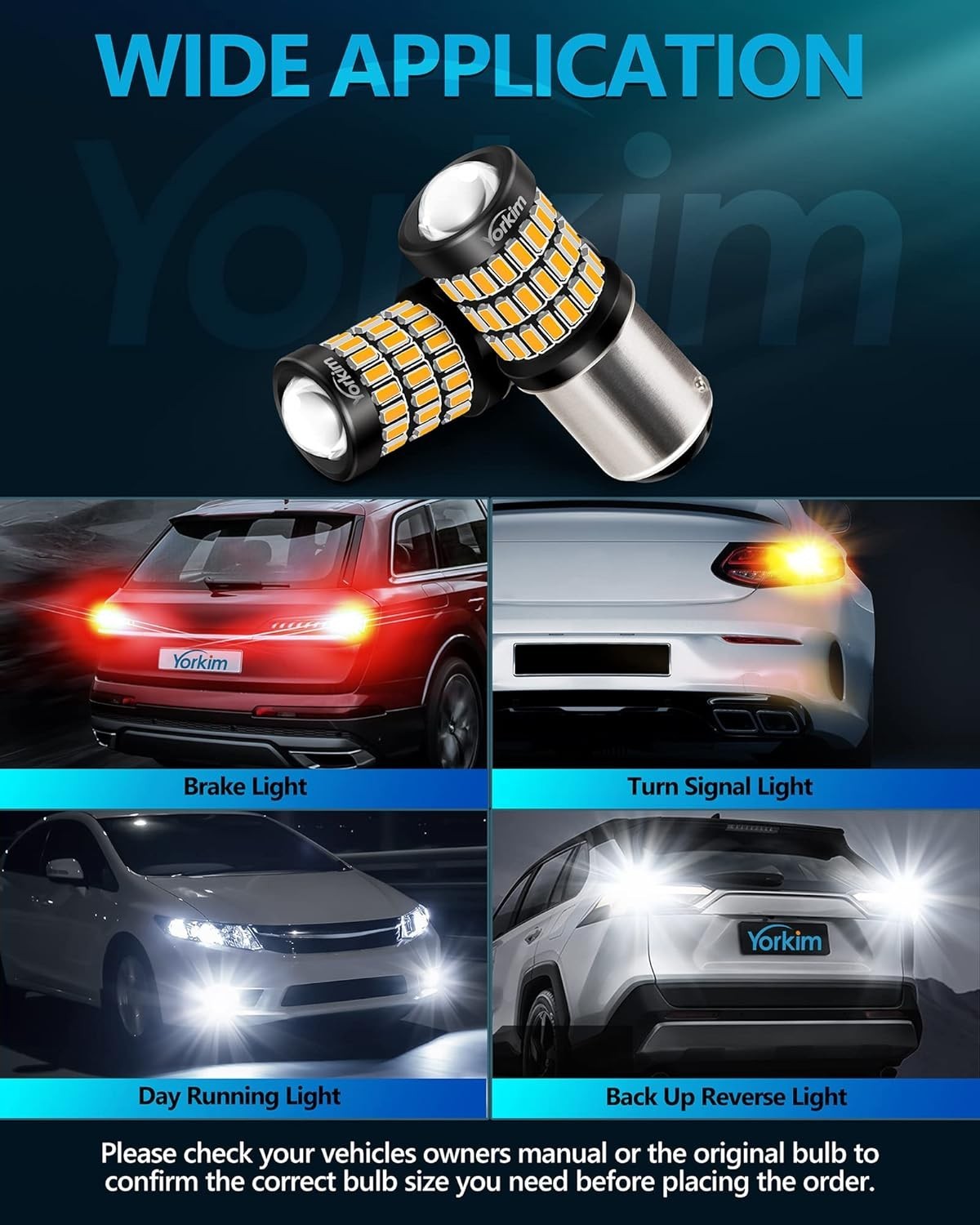 Bright Amber 1157 LED Bulbs, 400% Brighter Replacement for Turn Signals – 2 Pack
