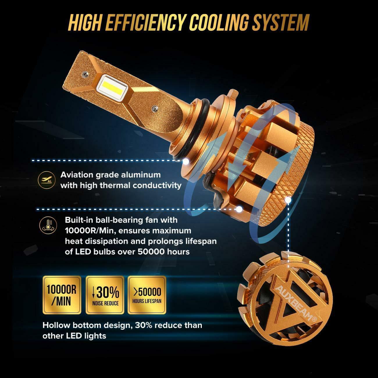 AUXBEAM Canbus LED 9006 HB4 Headlight Bulb SMD Kit Fan Hi-Lo Beam 70W 6000K F16P