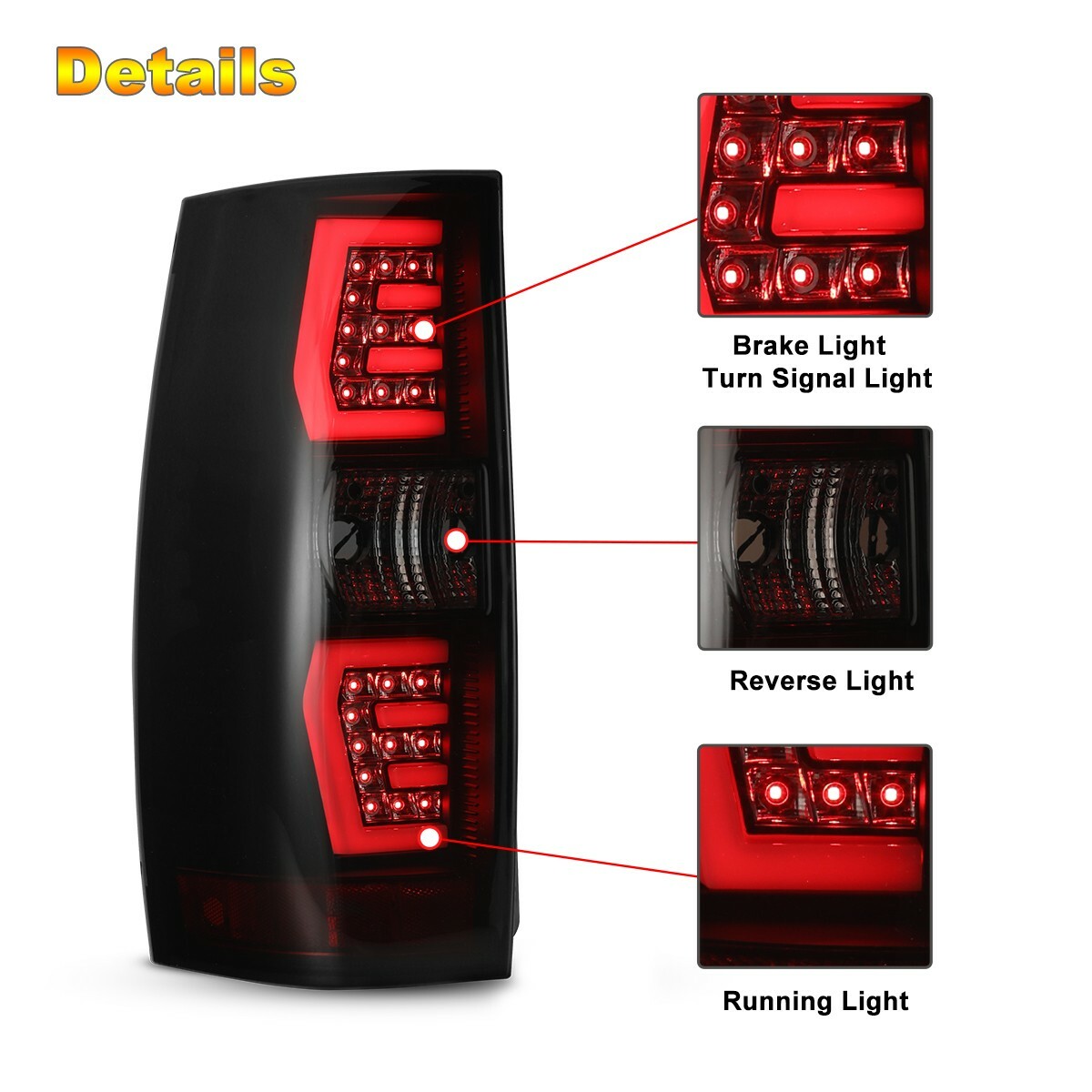 For 2007-2014 Chevy Suburban Tahoe LED Sequential Signal Light Tube Tail Lights