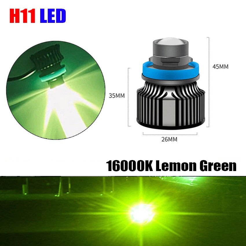 H11 Laser Projector Lens Fog Light Headlight Bulbs White/Blue/Yellow/Green 2PCS