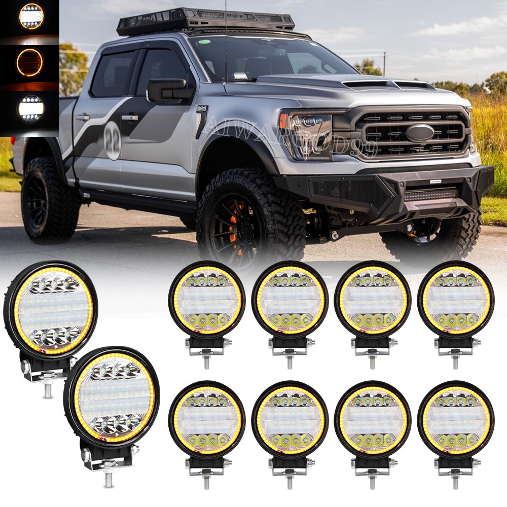 5″ White/Amber LED Work Light Bar Round Pods Fog Lamp Offroad Driving Strobe DRL