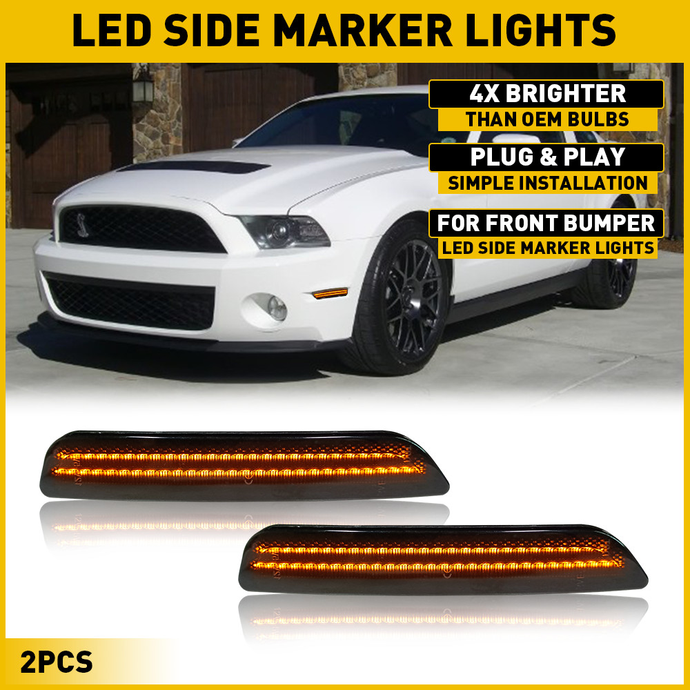 2x Amber LED Side Front Lamps Marker Lights Fit Reflector 2010-2014 Ford Mustang