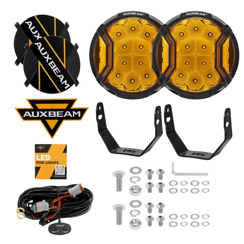 AUXBEAM 2X 5 INCH LED Side Shooter Pod SpotLights DRL Amber Driving Lights 174W