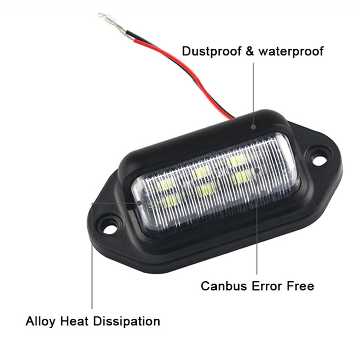 2-6x White LED License Plate Light, 6-SMD Waterproof Tag Lights 12V-24V DC Lamp