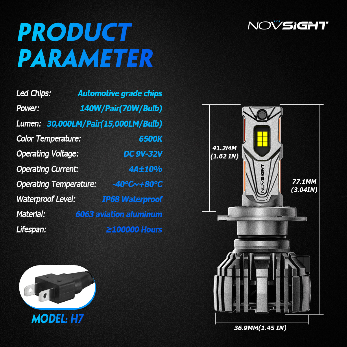 2PCS NOVSIGHT H11 30000LM LED headlight bulbs conversion kit high/low beam 140W