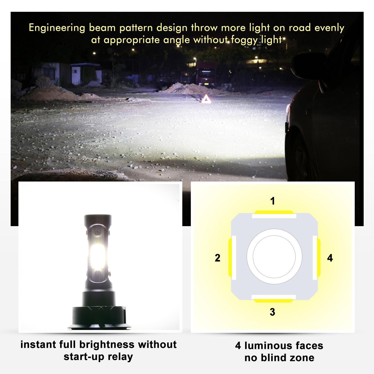 4 Sides HB1 9004 LED Headlight Bulbs High Low Beam 10000W 2500000LM Super White