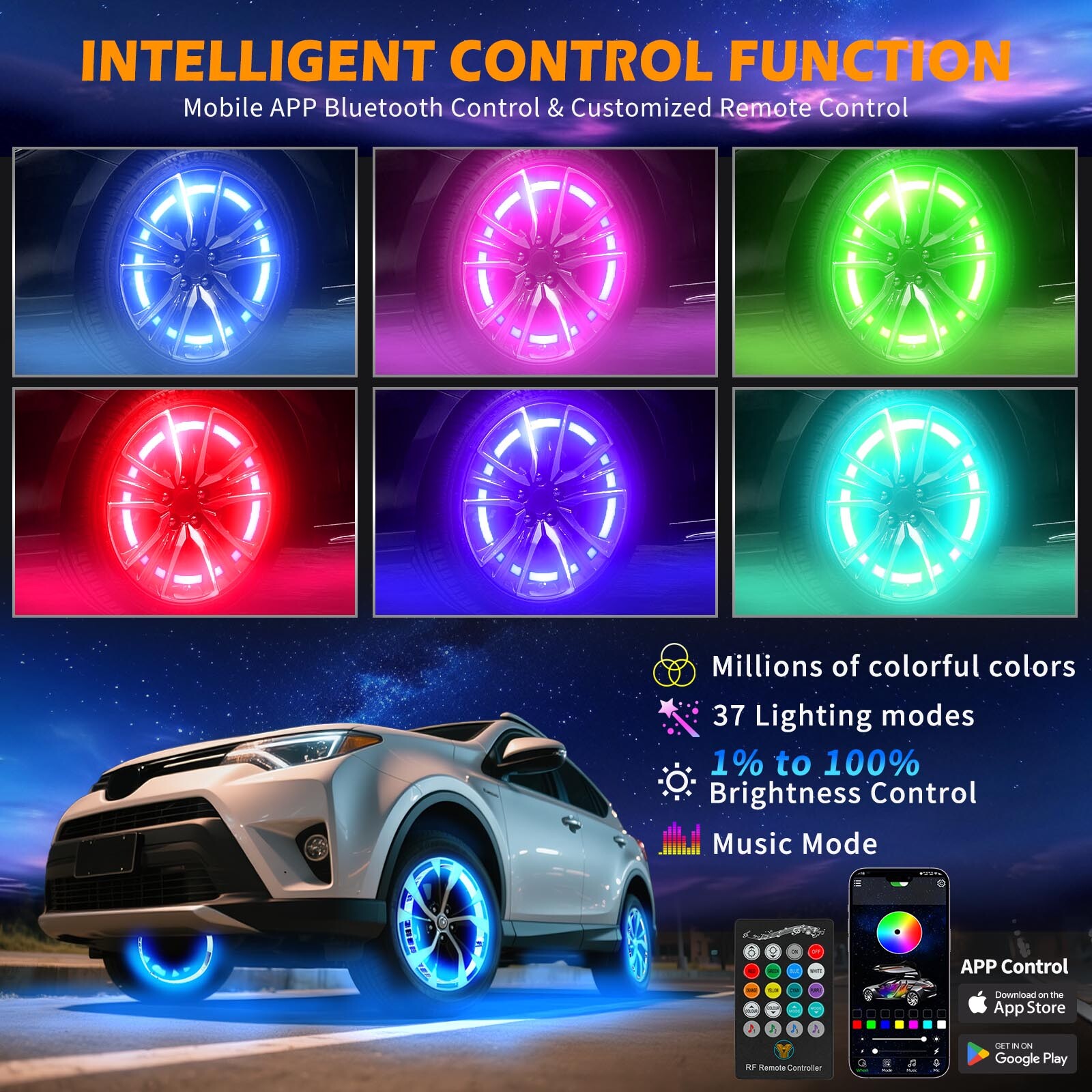 15.5″ RGB LED Wheel Ring Light Rim Lights w/ Turn Signal Brake For Honda Civic