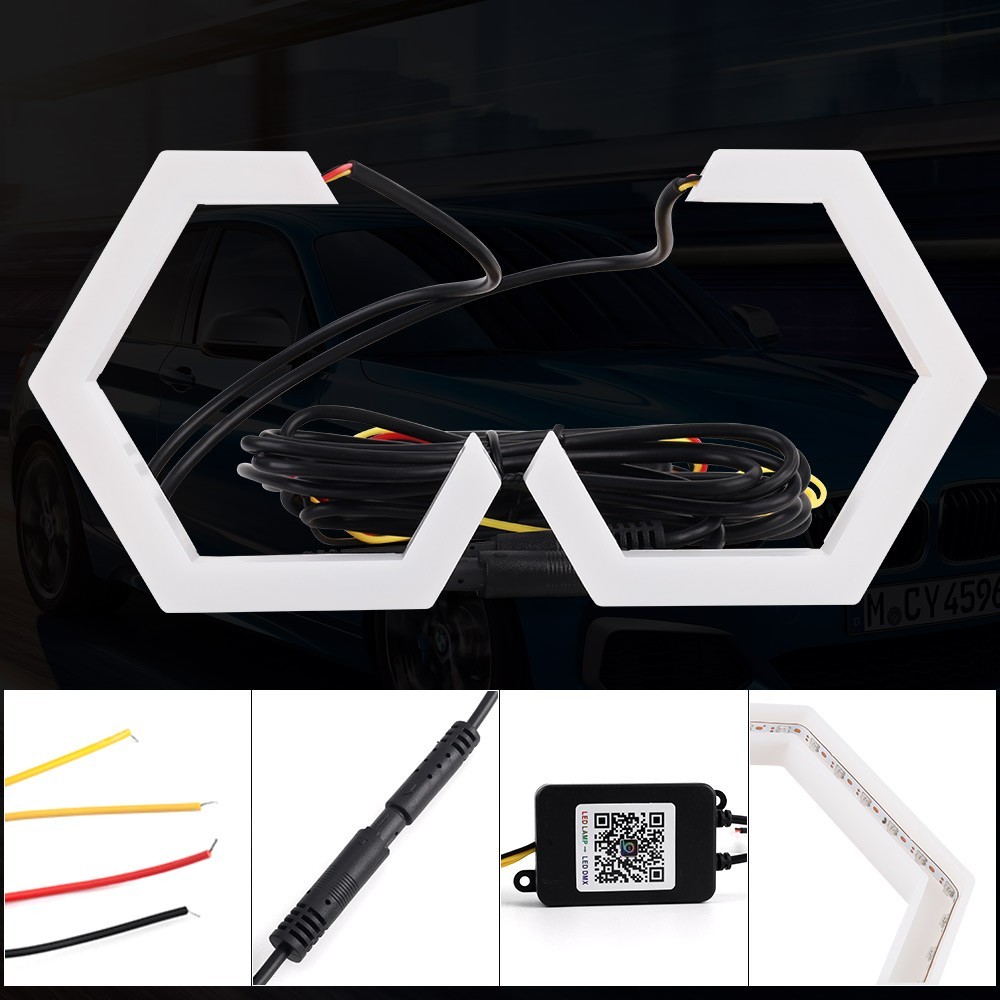 APP 2 in 1 Car RGB Heart LED Angel Eyes Halo Rings Headlight DRL Light Retrofit