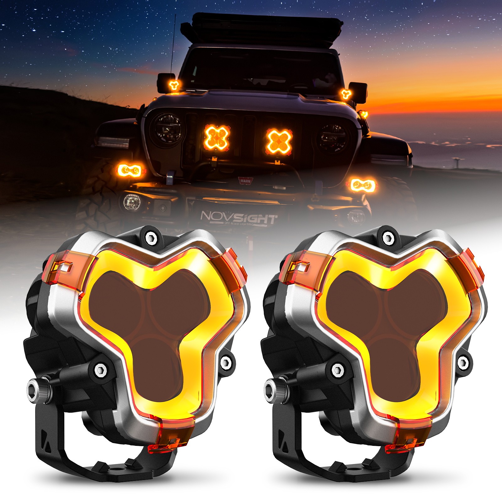 NOVSIGHT 3“ LED Pods Lights Driving Beam Off-Road Lamp for Jeep Wrangler Pickup