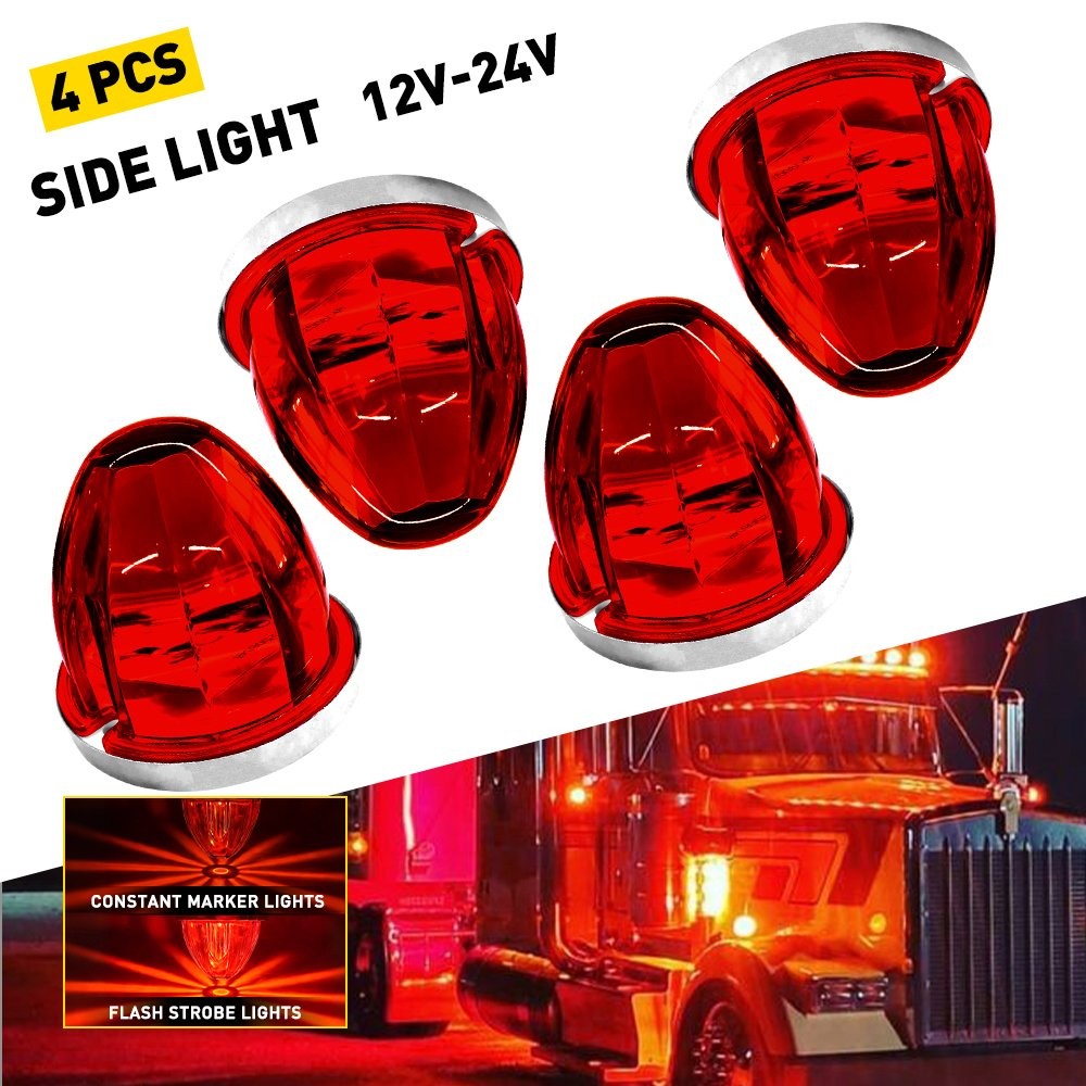 4X Red LED Watermelon Light Side Marker Truck Trailer Turn Signal Light 12-24V H