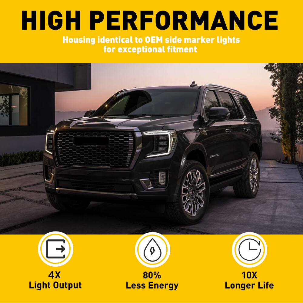 2x Full Front LED Smoke Side White Lights For Escalade Marker 2021-2023 Yukon XL