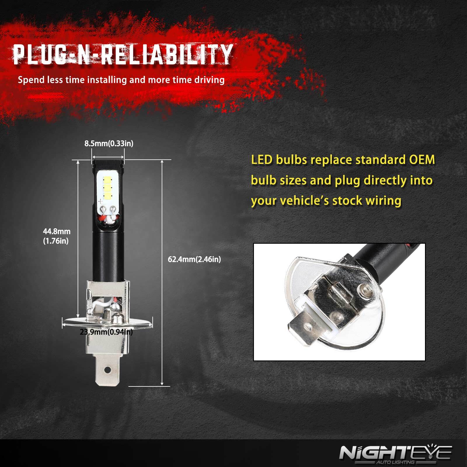 NIGHTEYE H1 6000K 160W LED fog light driving DRL bulbs kit super bright white