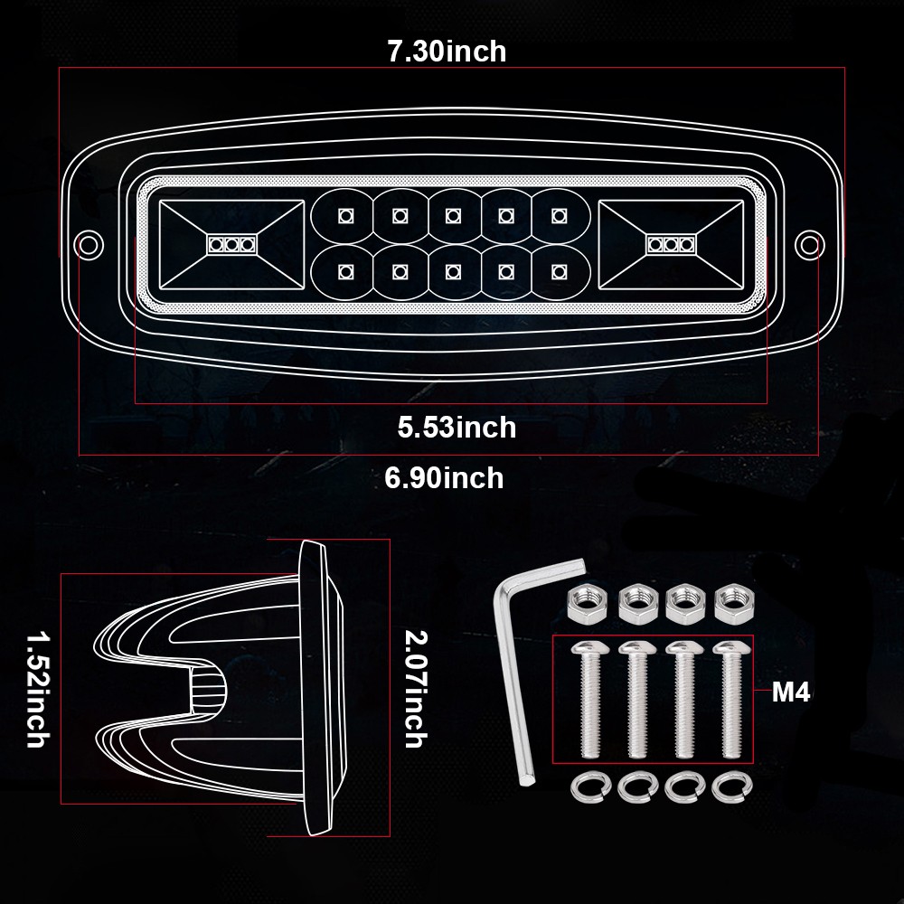2x 7″ 160W Flush Mount LED Work Light Bar Spot Flood Driving Reverse OffRoad 4WD