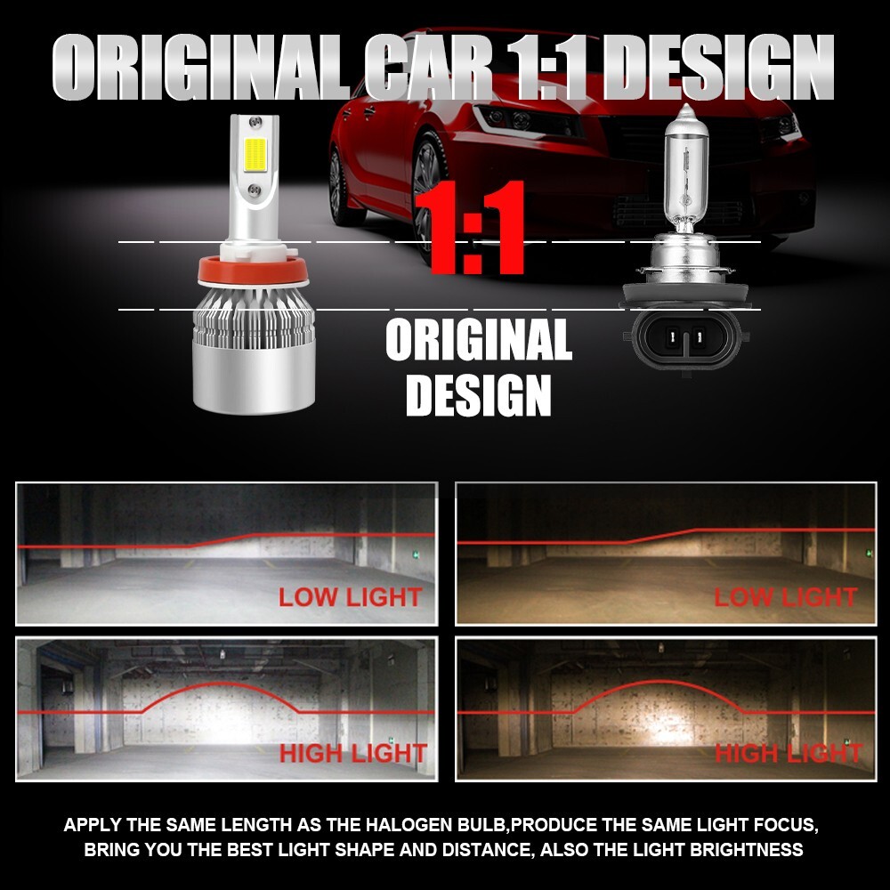 20x H11 H8 H9 LED Headlight Fog Light Kit 720000LM 6500K White Bulbs Hi/Lo Beam