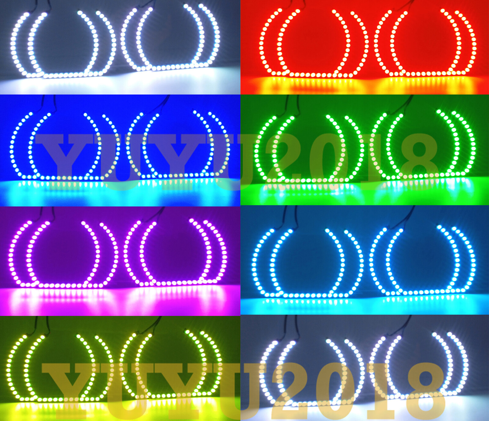 RGB LED halo rings for Chevrolet Silverado 07-14 headlight U style Bluetooth DRL