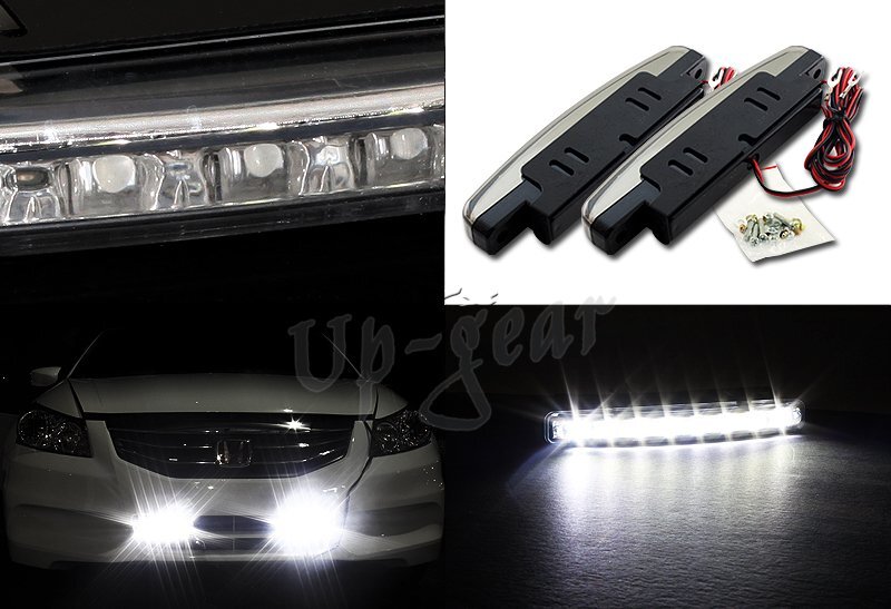 High Power Bright White 8 LED Chrome Housing Daytime Running Lights Fog Lamps