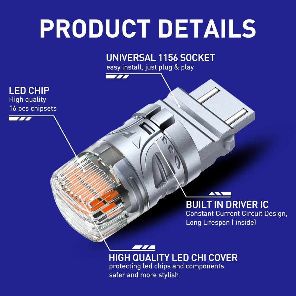 Pair 3157 Amber LED Turn Tail Signal Light Bulb Error Free SMD Silver BRS AUXITO