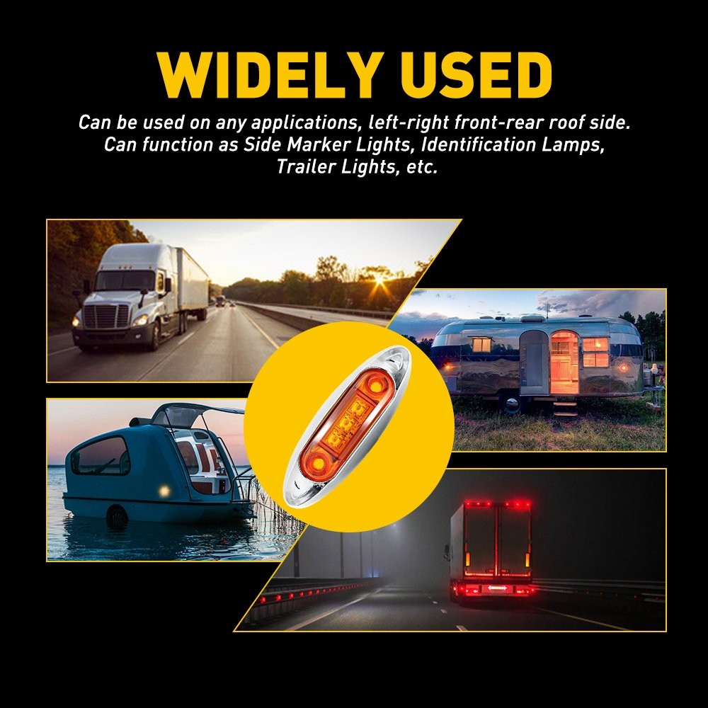12V Marker Lights LED Truck Trailer 3/4″ Light Amber Lamps Front&Rear Left Right