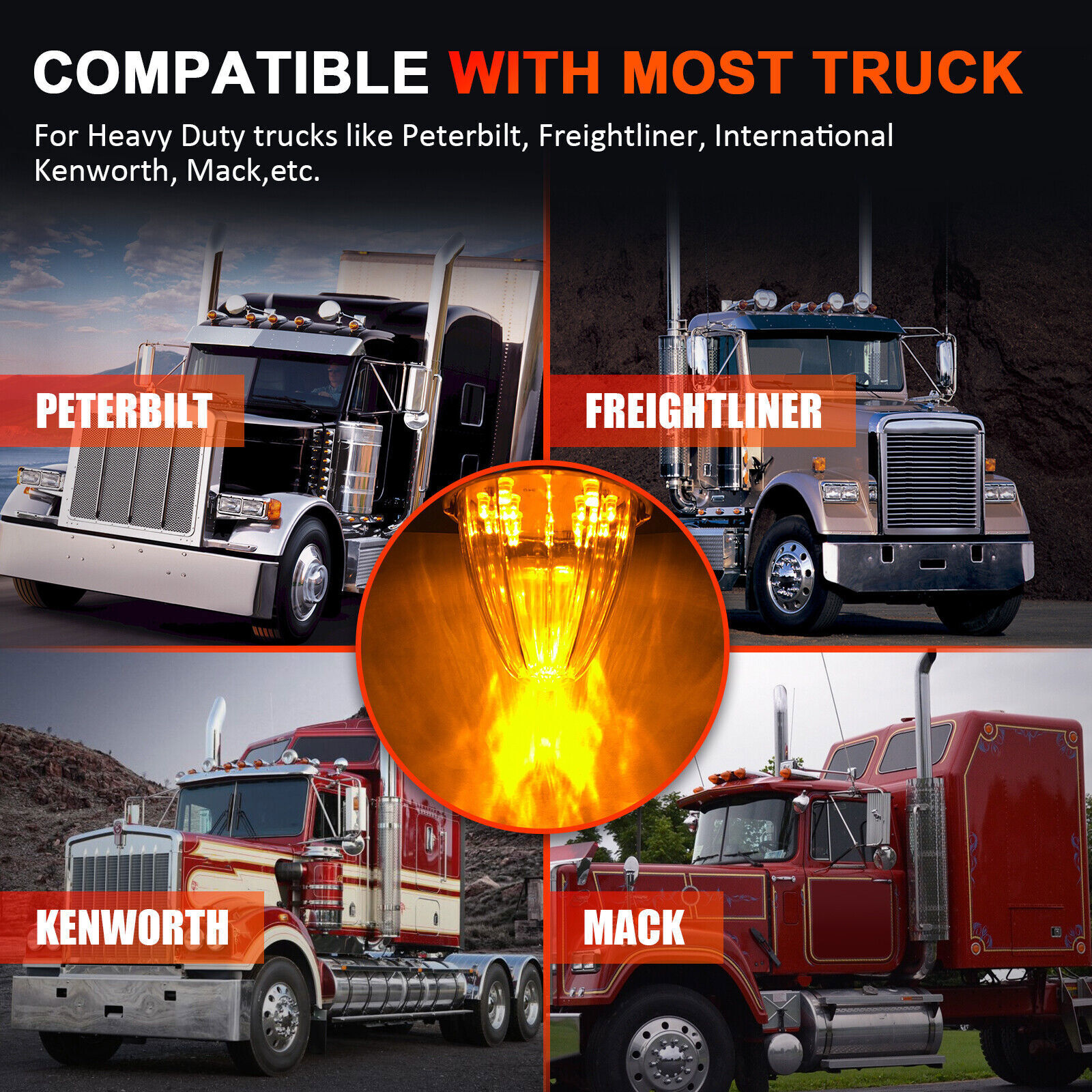5x 17LED Amber Semi Truck Roof Cab Marker Clearance Light Assembly For Peterbilt