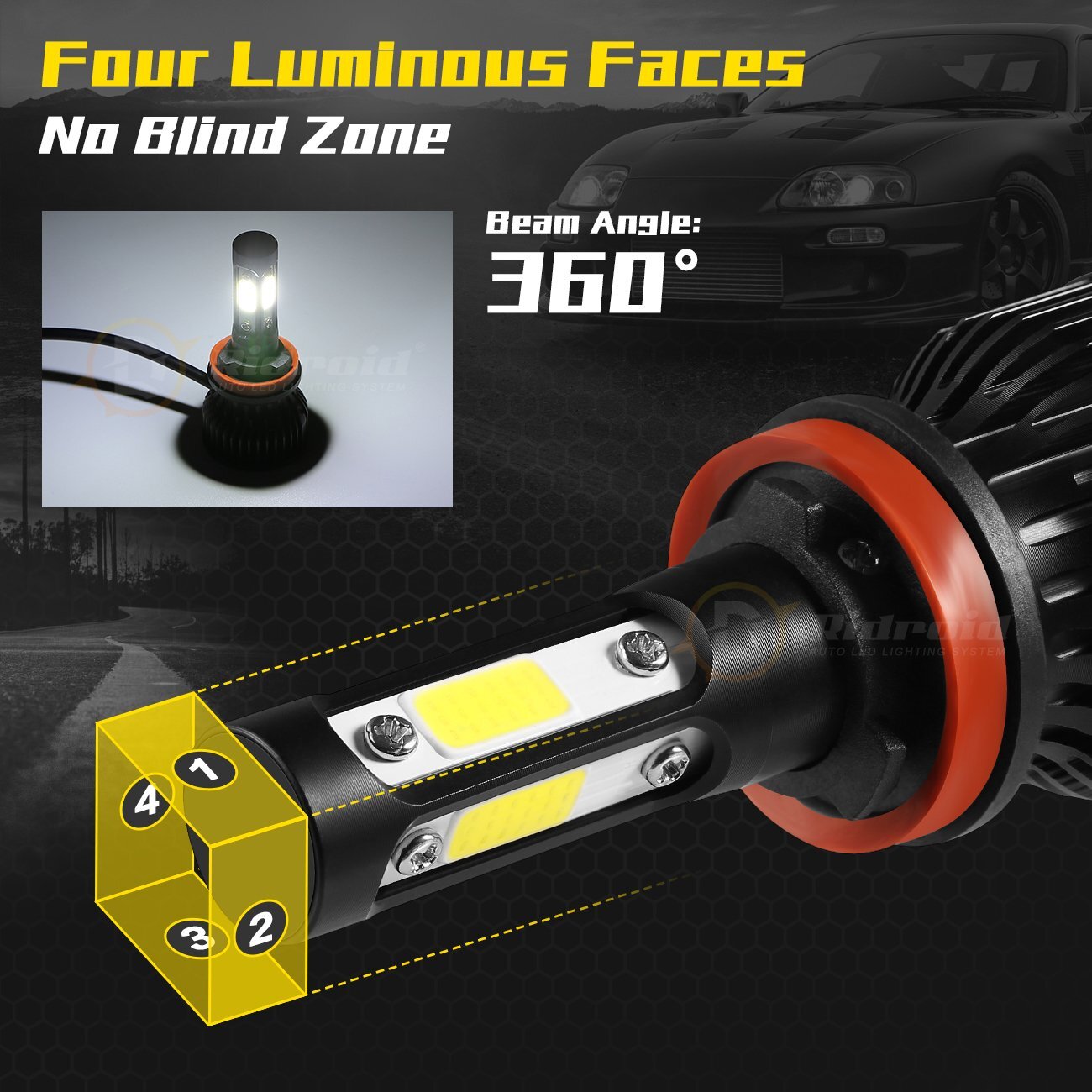 4-sides H11 LED Headlight Kit Low Beam Bulb Super Bright 6000K 60Day Free Return