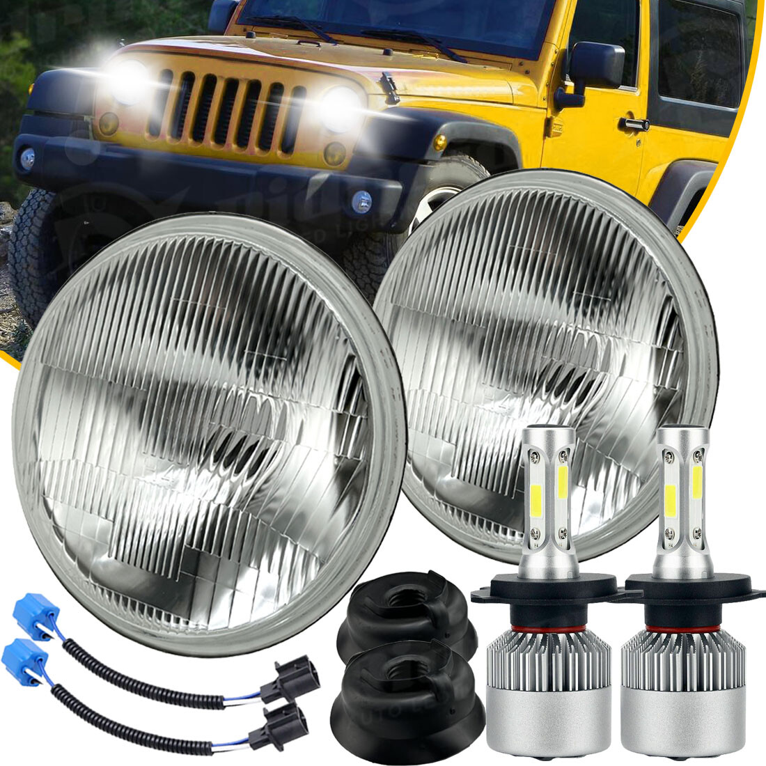 For Jeep 2007-2017 Wrangler JK JKU 7 inch Round H4 LED Headlights Kit