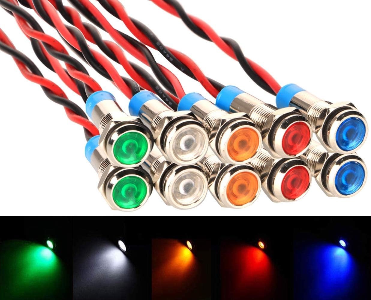 10pcs Waterproof Multicolored LED Indicator Lights – AC/DC 12-24V Signal Lamps